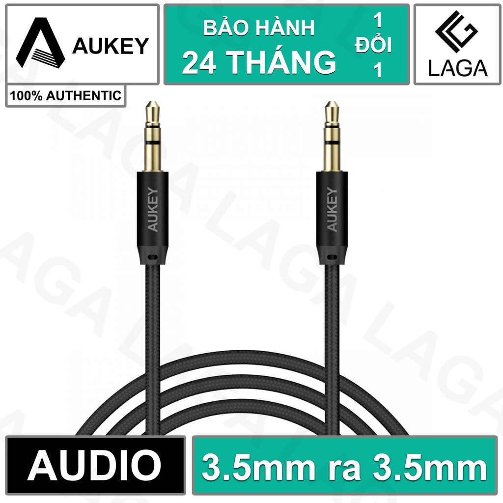 [Freeship toàn quốc từ 50k] Cáp Âm Thanh Aukey 3.5mm ra 3.5mm Mạ Vàng, Bọc Nylon Siêu Bền, 1.2M - CB-V12