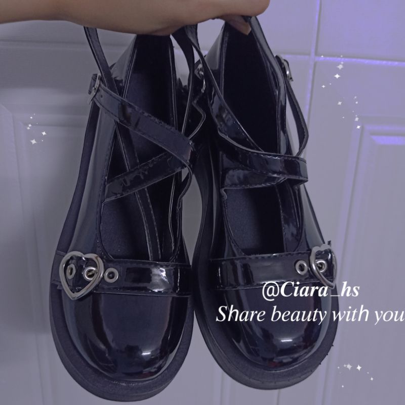 Giày búp bê Lolita dây cài tim đế cao dày đẹp 5cm