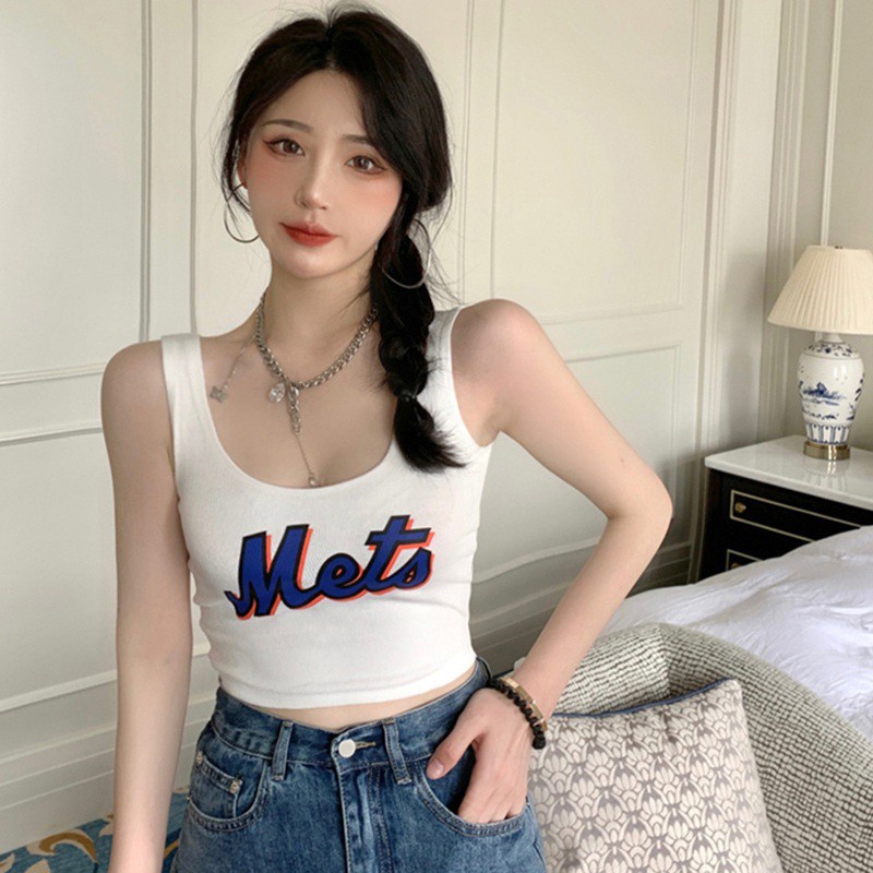 Áo Crop Top Sát Nách Ôm Dáng Hoạ Tiết Chữ In Thiết Kế Đơn Giản Quyến Rũ