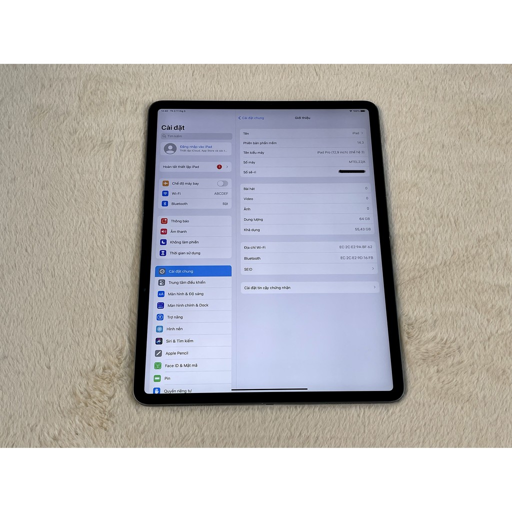 Máy tính bảng Apple iPad pro 12.9 inch gen 3 dung lượng 64GB bản WIFI | BigBuy360 - bigbuy360.vn