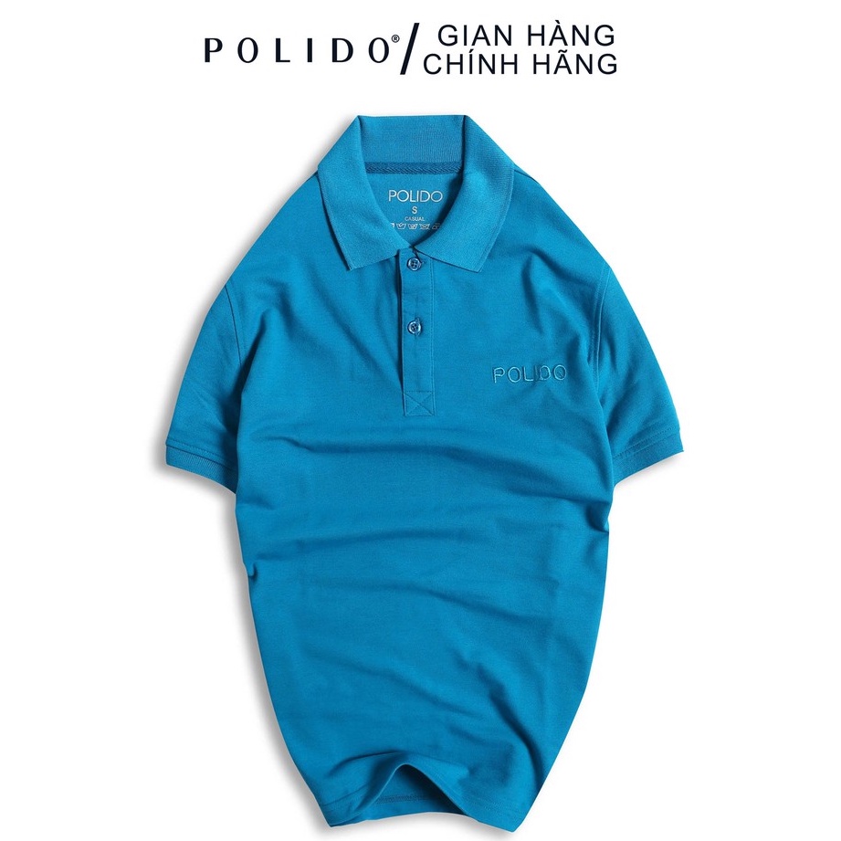 Áo Polo Nam Trơn Thêu Chữ POLIDO Màu Xanh Dương Vải Cotton Co Giãn Form Slimfit - POLIDO MALL