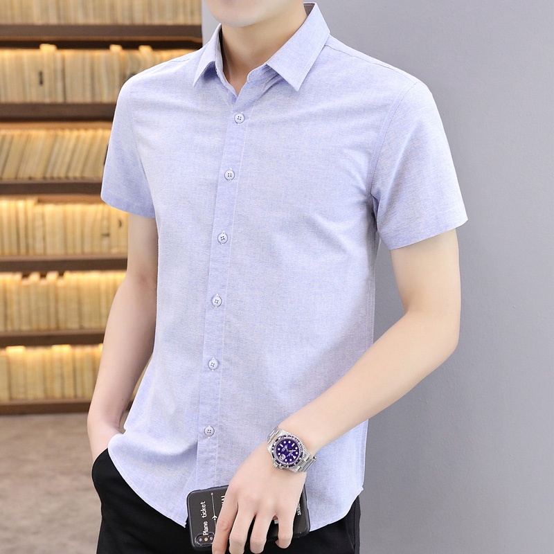 Áo Sơ Mi Tay Ngắn Màu Trơn Dáng Ôm Phong Cách Hàn Quốc Thời Trang Mùa Hè 2022 Mới Cho Nam