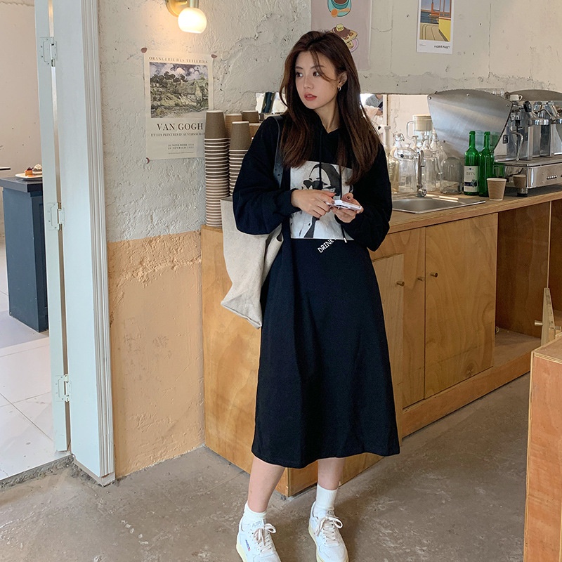 Váy Đầm nỉ hoodie có mũ ,đầm bầu dáng dài from rộng cực chất,hoodie dài tay dễ mặc yohamy