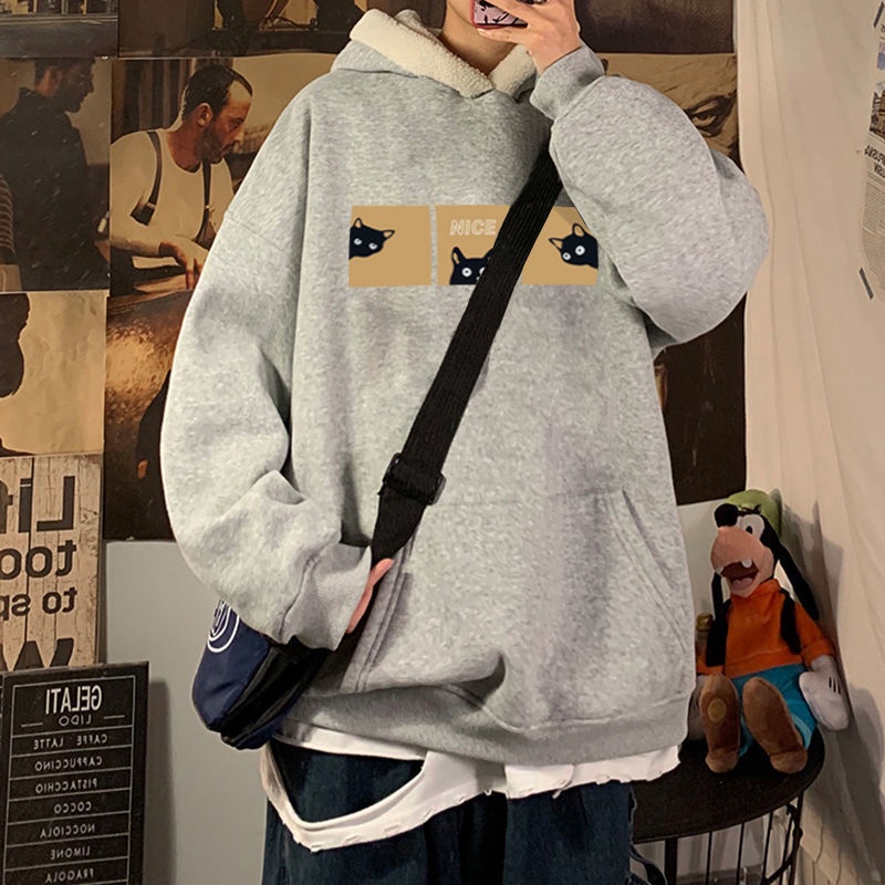 Áo hoodie form rộng dáng dài chùm mông mũ trắng Mew mew dày dặn