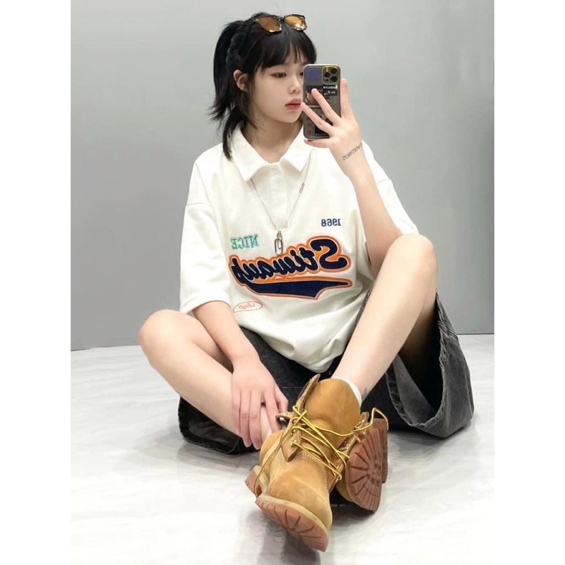 áo thun có cổ , áo polo tay lỡ dáng rộng unisex - Stiey