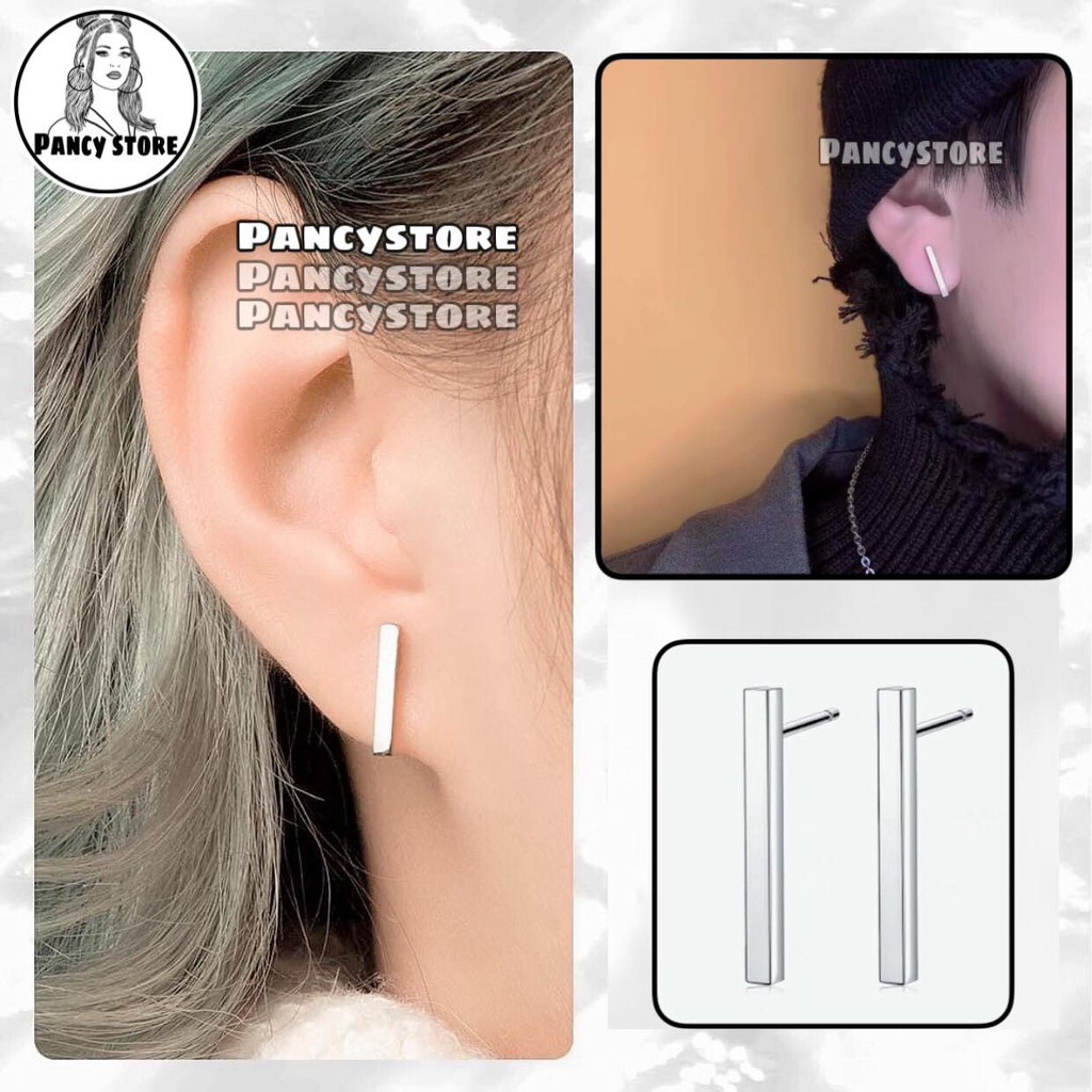 khuyên tai bông tai nam nữ titan thanh dài không gỉ