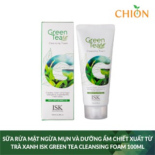 Sữa rửa mặt ngừa mụn và dưỡng ẩm chiết xuất từ trà xanh ISK Green Tea Cleansing Foam 100ml - Hàn Quốc Chính Hãng
