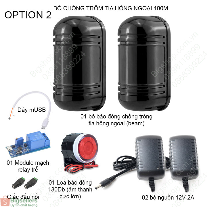 (Bigseller) Bộ báo động chống trộm bằng cảm biến tia hồng ngoại tạo thành hàng rào bảo vệ, khoảng cách 100m, tự lắp DIY