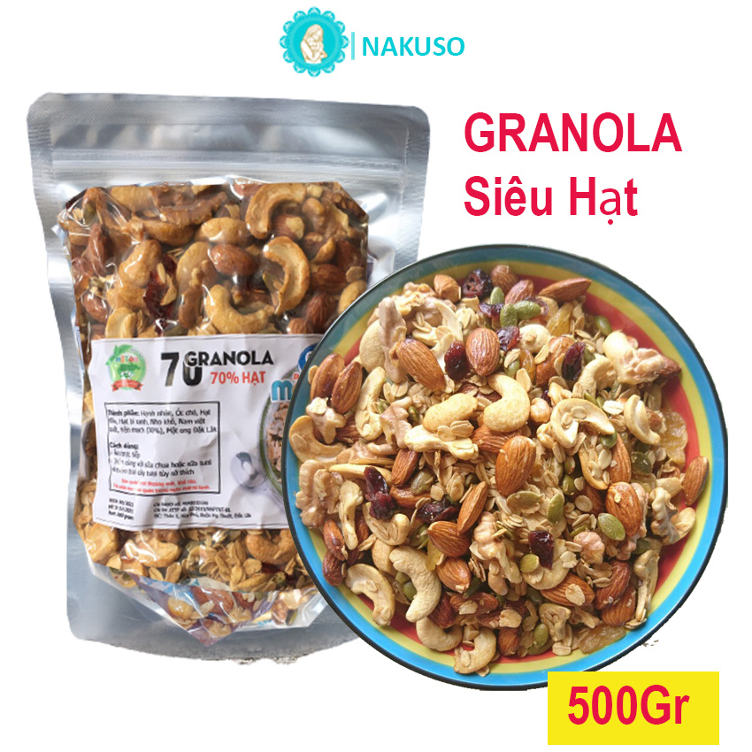 Granola Siêu Hạt Không Đường Nướng Mật Ong Siêu Ngon Ăn Kiêng - Ăn Vặt Cho Bé - Bà Bầu ̣̣(500gr) Nakuso | BigBuy360 - bigbuy360.vn