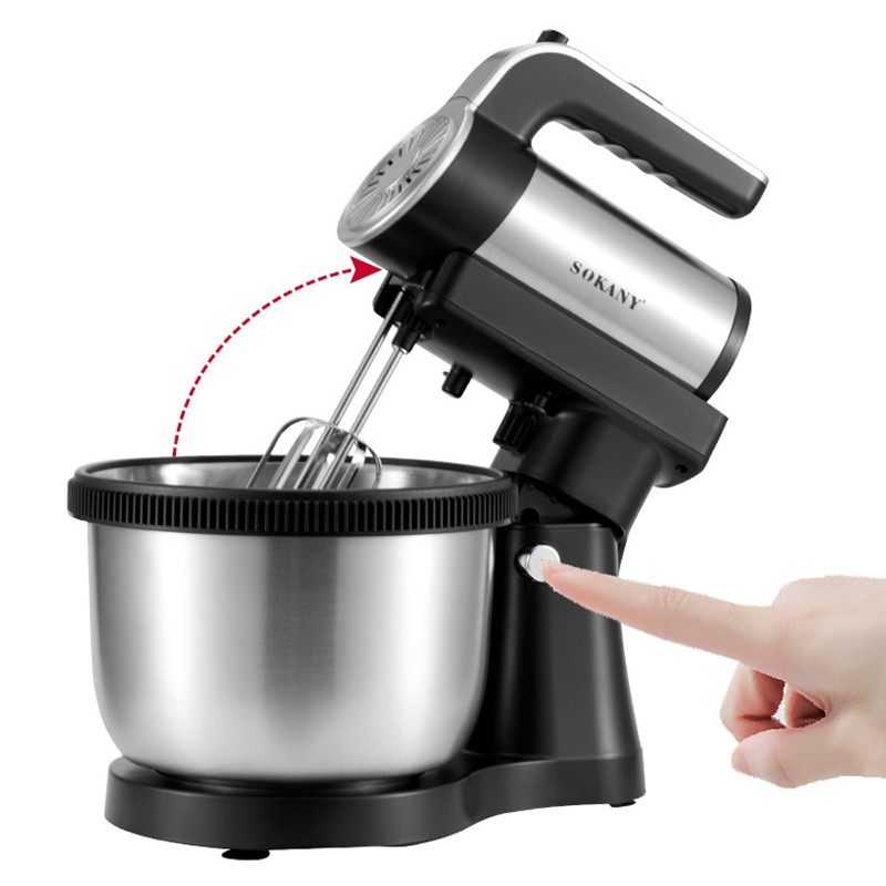 Máy đánh trứng trộn bột để bàn Sokany 1000W, 5 tốc độ, thố inox dung tích 4L tự quay khi máy hoạt động