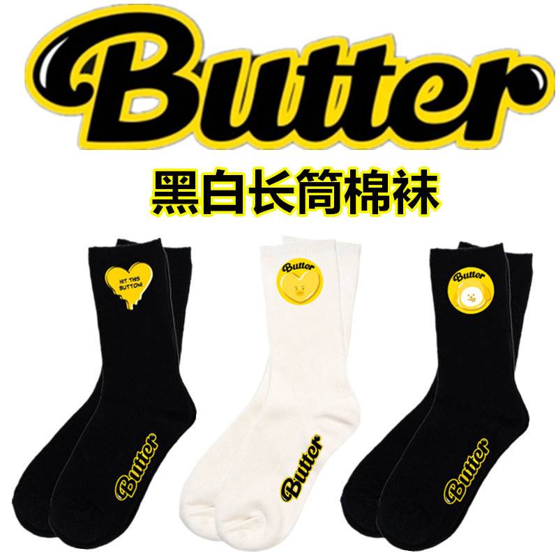 Vớ cotton Cổ Cao Thoáng Khí In Họa Tiết BTS Màu Trắng Đen Thời Trang Mùa Hè