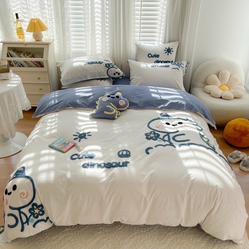 Set ga cotton 100% IGUN BEDDING hoạ tiếp khủng long (tặng kèm gối decor khủng long)