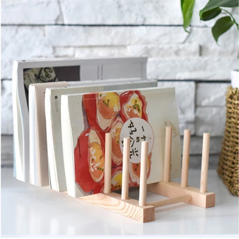 Kitchen Wooden Tableware Drainer/ Multifunction Book Magazine Display Stand Holder/ DIY Drainer Wooden Plate Rack/ Dinnerware Storage Organizer Home Decoration