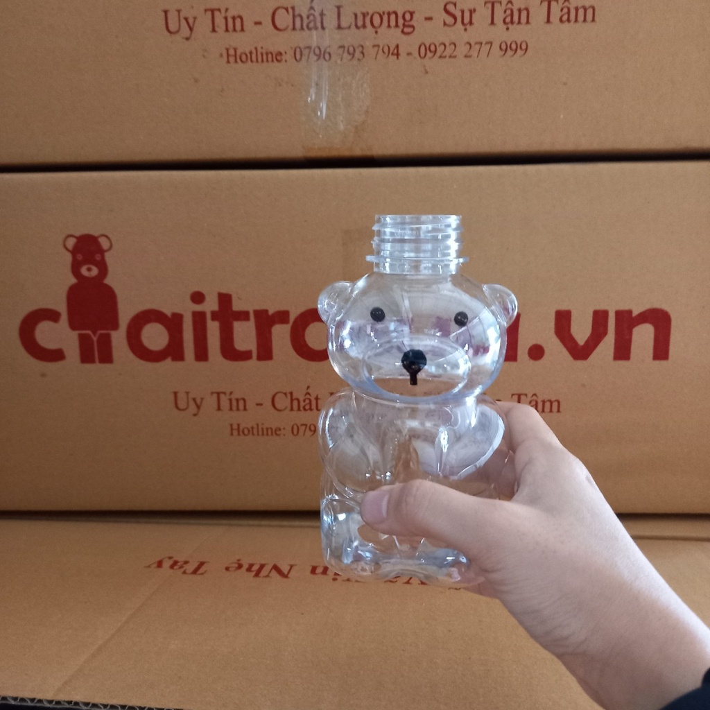 Chai nhựa PET hình Gấu Teddy decor Noel, trang trí Giáng sinh 450ml - Hủ nhựa hình gấu in mắt mũi cực đáng yêu - TD450