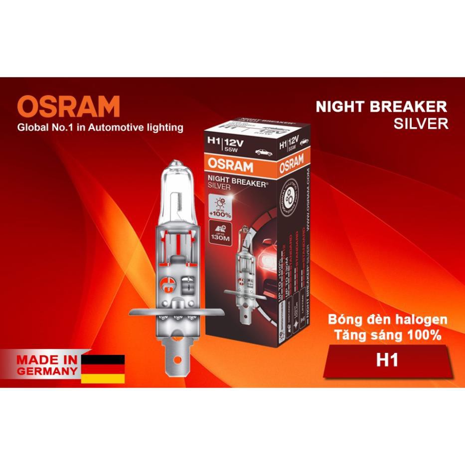 Bóng đèn halogen tăng sáng 100% OSRAM NIGHT BREAKER SILVER H1 12v 55w - Nhập Khẩu Chính Hãng