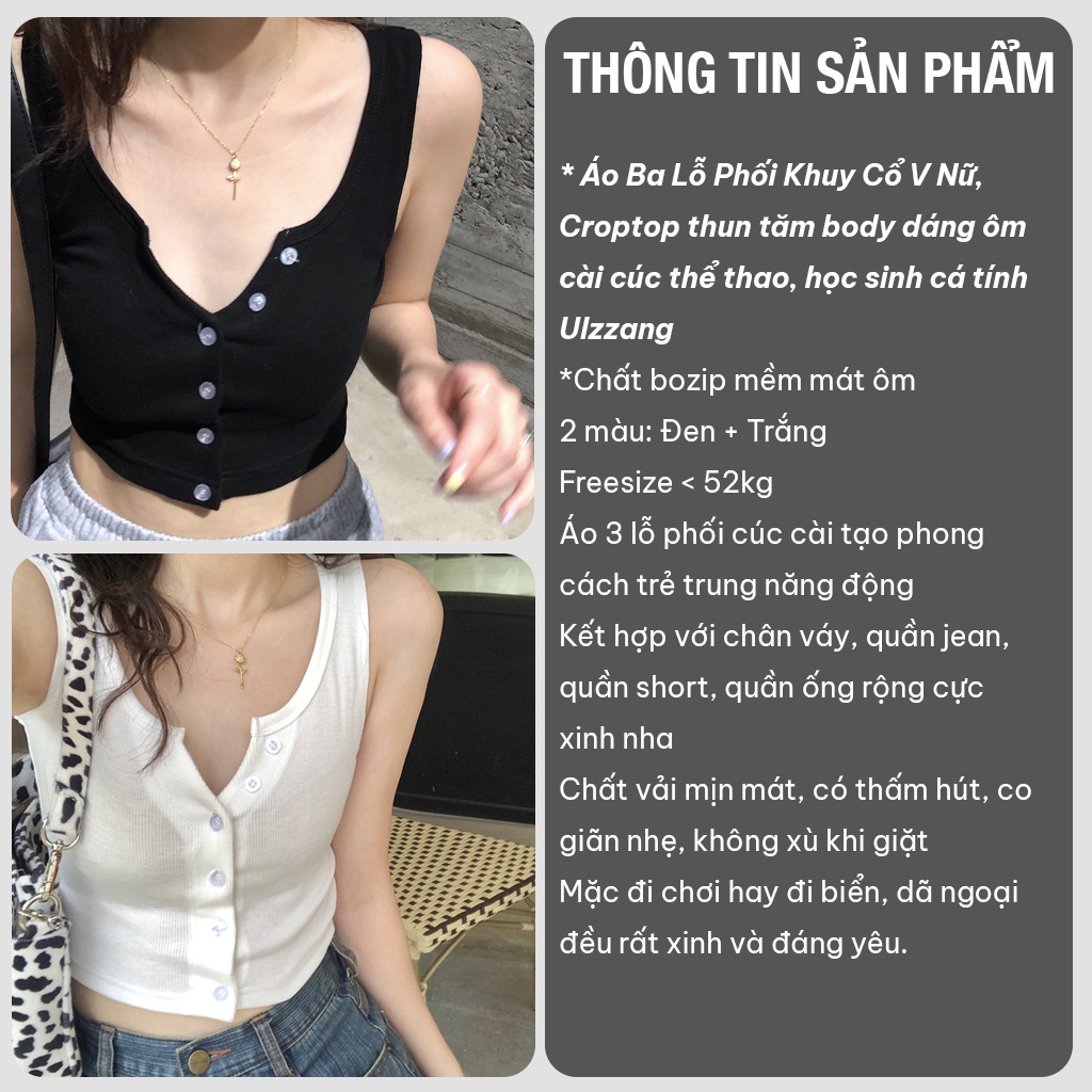 Áo Ba Lỗ Phối Khuy Cổ V Chất Thun Tăm Dày Mịn Dáng Ôm Body_VIETCEN | BigBuy360 - bigbuy360.vn