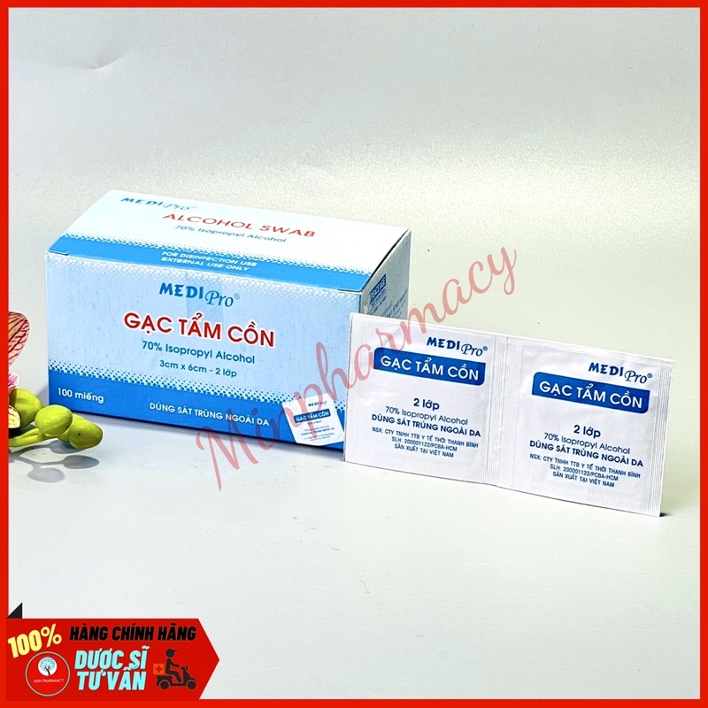 Gạc tẩm cồn MEDI pro 2 lớp Sát trùng da Alcohol swab 3x6cm (hộp 100 miếng)