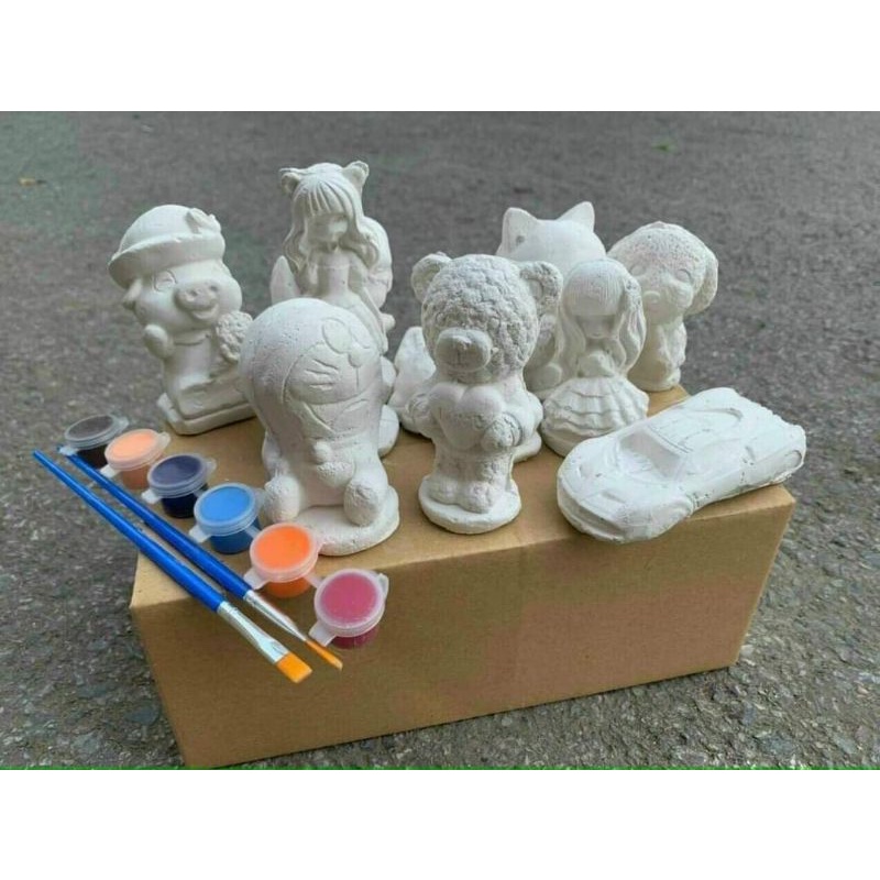 Tượng tô màu cho bé, bé tô tượng set 10 con kích thước 5-10 cm tặng kèm màu và bút tô