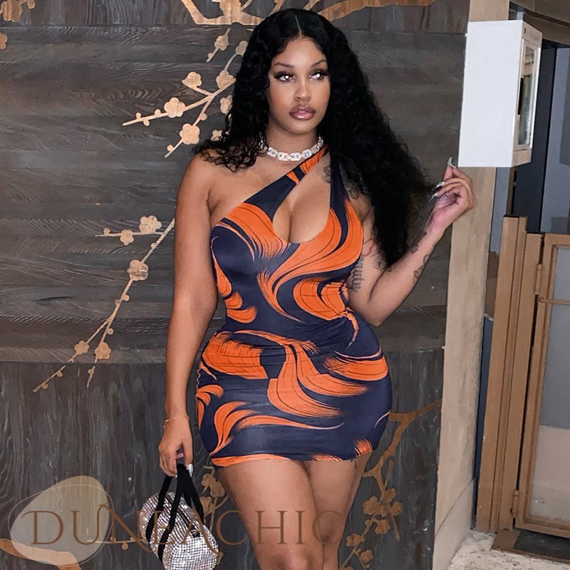 DUNEA Đầm Dáng Ôm Trễ Vai In Họa Tiết Thời Trang Cho Nữ