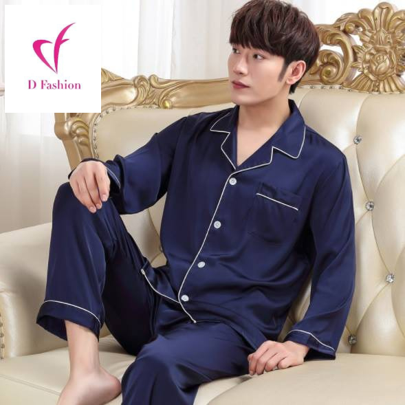Bộ pyjama nam dài tay mặc nhà vải lụa satin mềm mại, thoáng mát NG628-1 - Thời Trang Dương