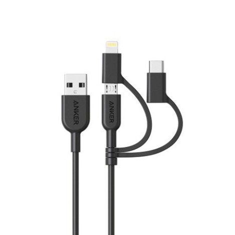 Cáp sạc 3 đầu ANKER PowerLine II MFi Lightning - USB TypeC-Micro USB 0.9m (3 in 1)-A8436