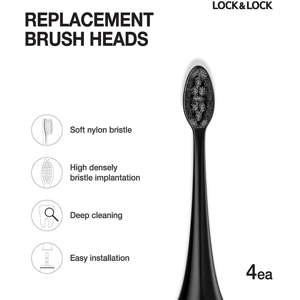 Bộ 4 đầu bàn chải điện Lock&Lock electric toothbrush heads màu đen ENR546BLK - BABYHOPSG