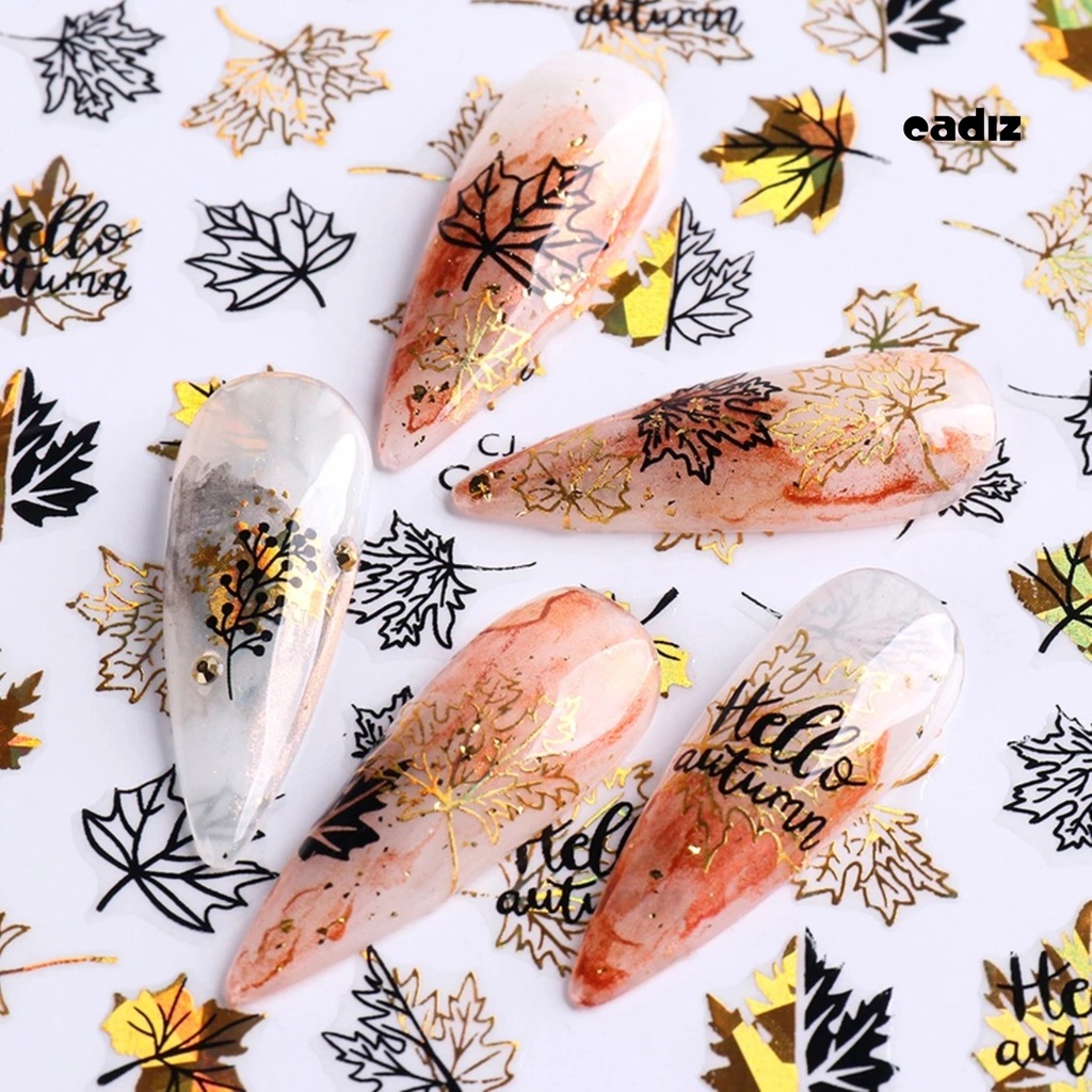 Miếng Dán Trang Trí Móng Tay Hiệu Ứng 3D Siêu Mỏng Họa Tiết Lá Vàng