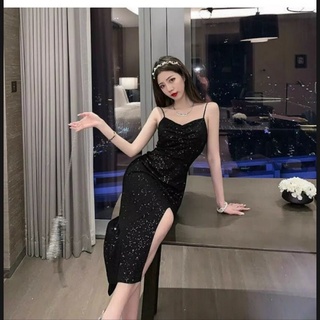 Đầm body 2 dây đen lấp lánh