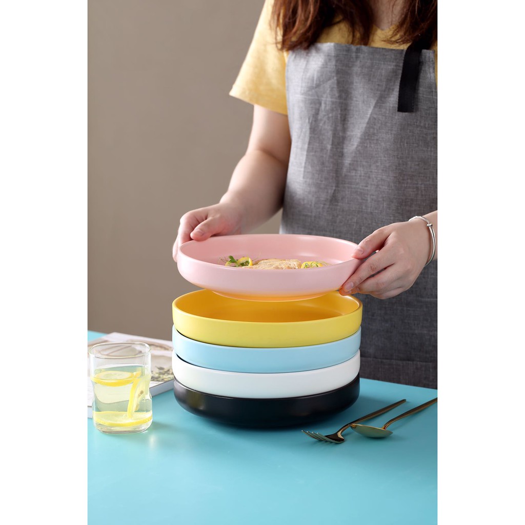 (SẴN) Đĩa sâu lòng 21cm nhiều màu pastel -  Dĩa sứ nhà hàng cao cấp phong cách Bắc Âu