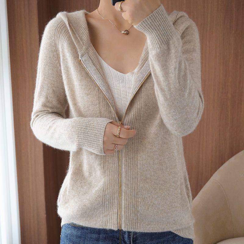 Áo Khoác Cardigan Có Nón Và Dây Kéo Dáng Rộng Thời Trang Cho Nữ 06