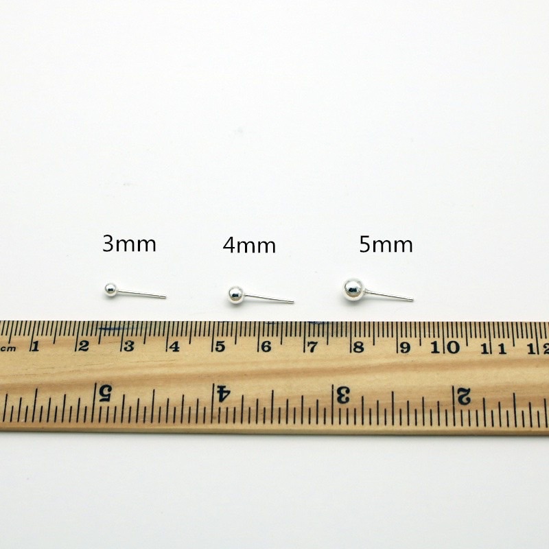 Bông tai nụ bạc tròn bóng đẹp chuẩn bạc ta size 5ly, 4ly ,3ly-THJ SILVER