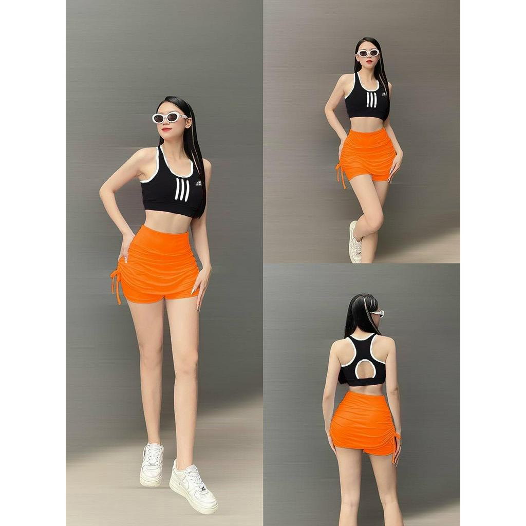 Đồ tập gym nữ Hot trend Áo Bra Das mix Chân váy rút dây 2 bên co giãn thoáng mát tập gym, yoga, zumba, fitness(sẵn mút