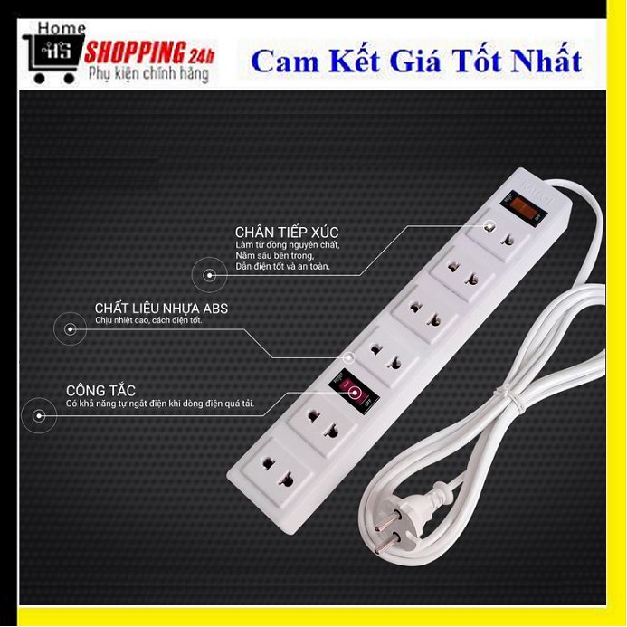 Ổ ĐIỆN 6 Ổ CẮM - 2 CÔNG TẮC DÂY 3M