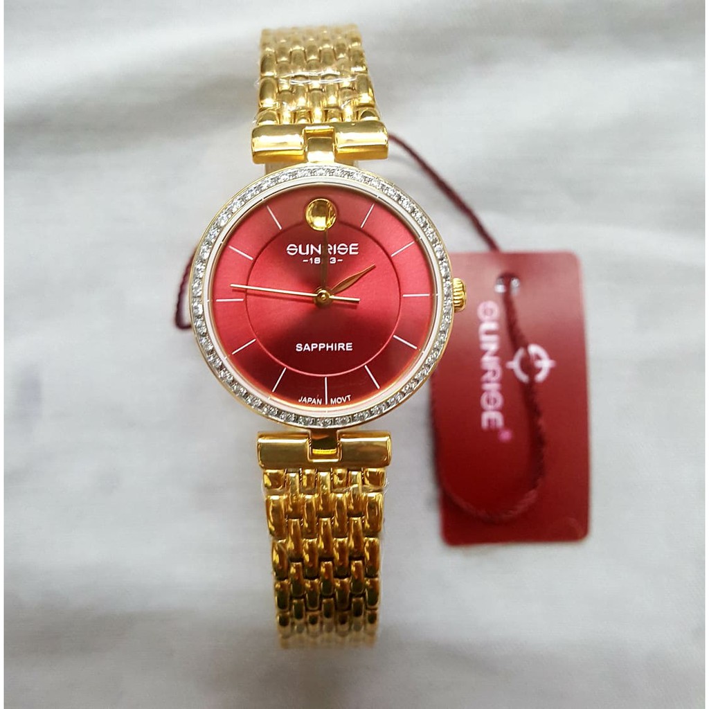Đồng hồ Sunrise nữ L9967AA-G-DD Viềng đính đá Swa lấp lánh, kính saphire chống trầy