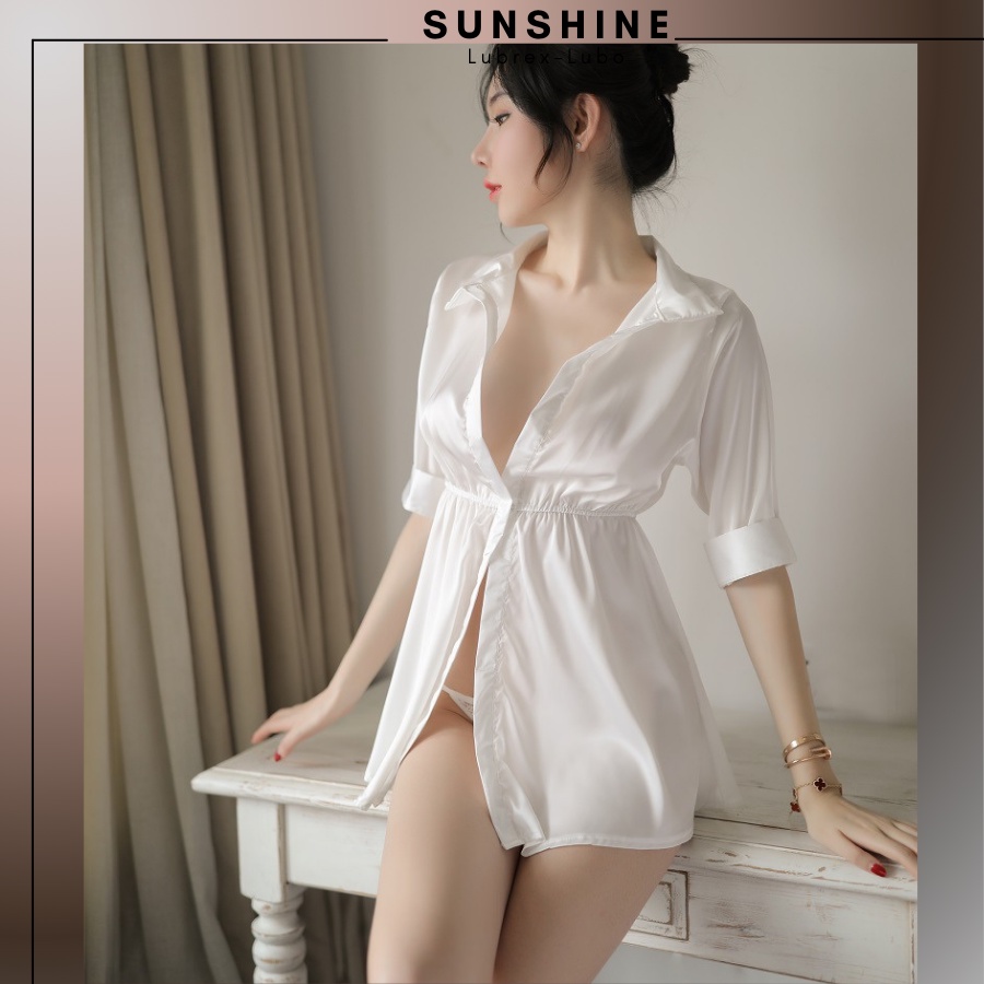Áo ngủ sexy gợi cảm lụa bo chun màu trắng đẹp Sunshine_lubrexlubo_ A thumbnail