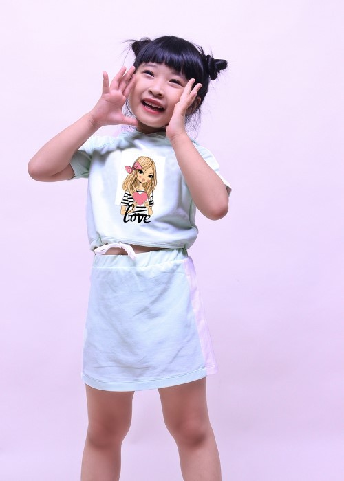 Bộ quần áo thun thới trang Jadiny cho bé bé gái màu xanh ngọc