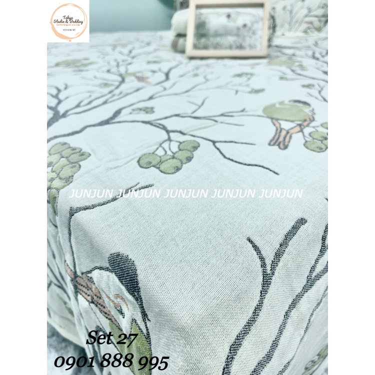 N15_SET Chăn Ga Gối vải Xô Organic cotton dòng cao cấp