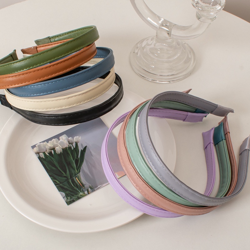 Băng đô cài tóc vải da basic đủ màu phong cách vintage