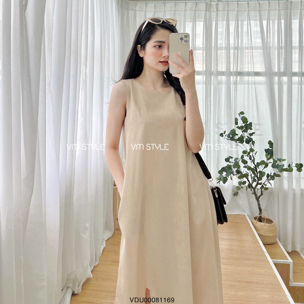 Đầm dài maxi VMSTYLE sát nách xẻ tà trước basic phong cách Vintage Hàn Quốc nhiều màu VDU00081