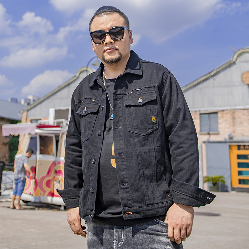 Black 9xl Large Big Size Denim Jacket Men Autumn Shirt Denim Jakcet Lapel Long Sleeve Cargo Jacket