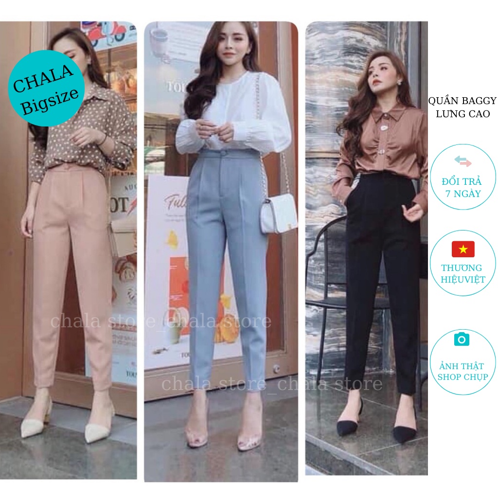 Quần baggy lưng cao  BIGSIZE thời trang nữ cạp cao công sở khuy bọc