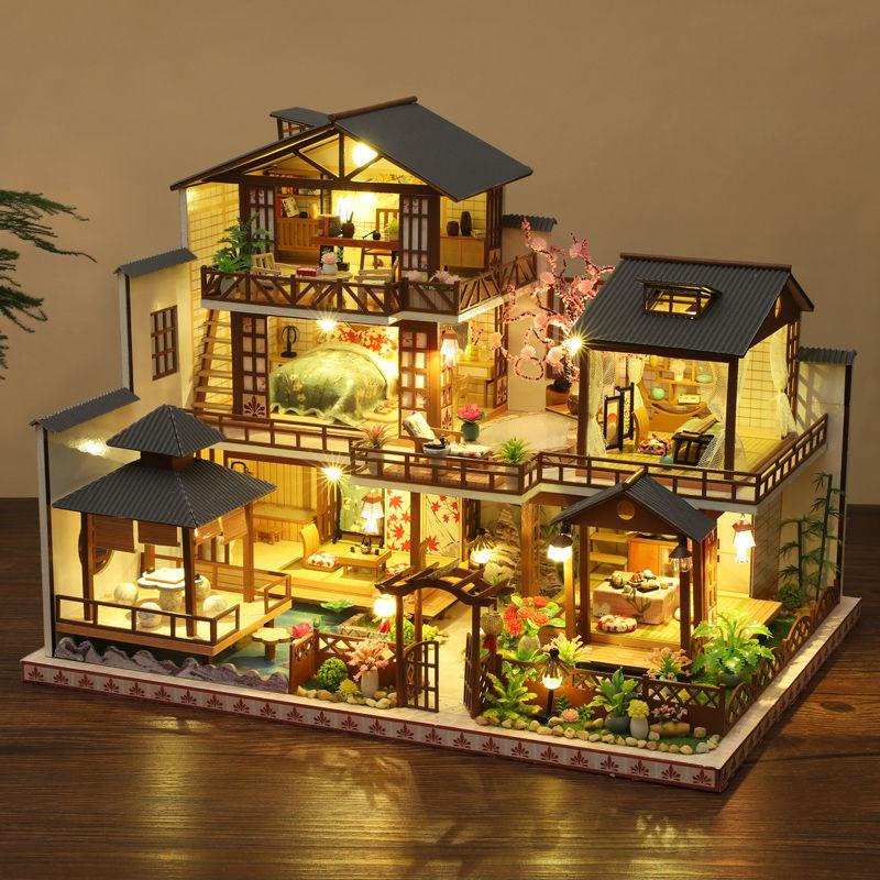 Mô hình phong cách Nhật Bản nhà tự làm thủ công biệt thự gác xép lớn phong cách cổ xưa giảm buồn chán quà sinh nhật cho
