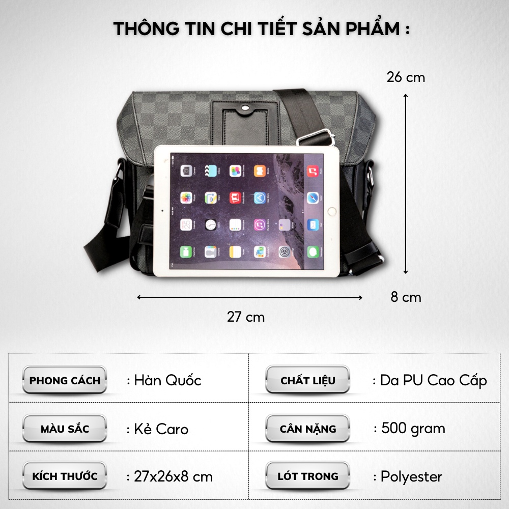 Túi đeo chéo nam nữ unisex ,Da Pu cao cấp kẻ caro,KT :27x26x7 cm ,Chống thấm nước -Kiểu dáng trẻ trung, cá tính - 𝑰𝑩𝑨𝑮