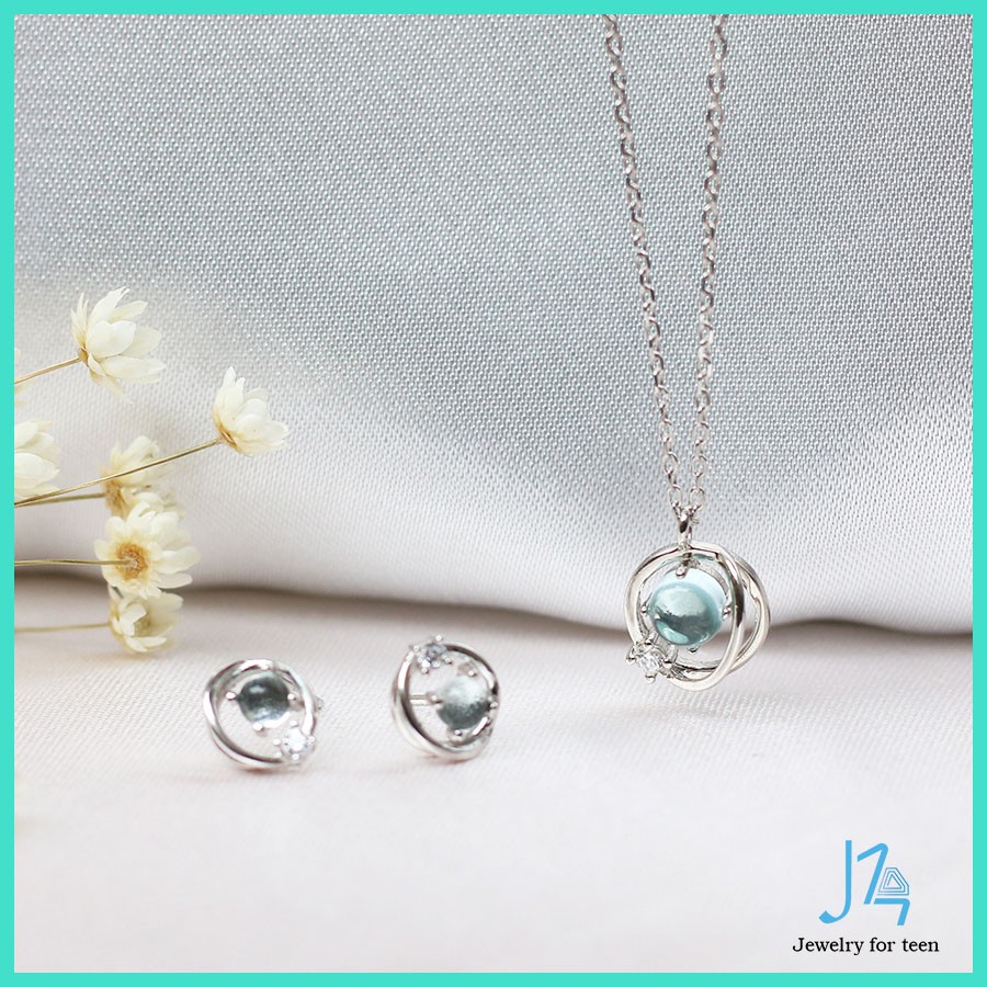 Dây chuyền bạc 925 hình quả cầu - Vòng cổ bạc cao cấp đính đá màu xanh - J14 Jewelry