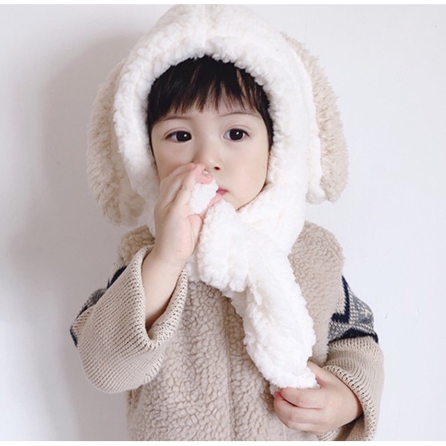 Mũ lông tai thỏ kèm khăn cổ ấm áp dành cho bé mã 50
