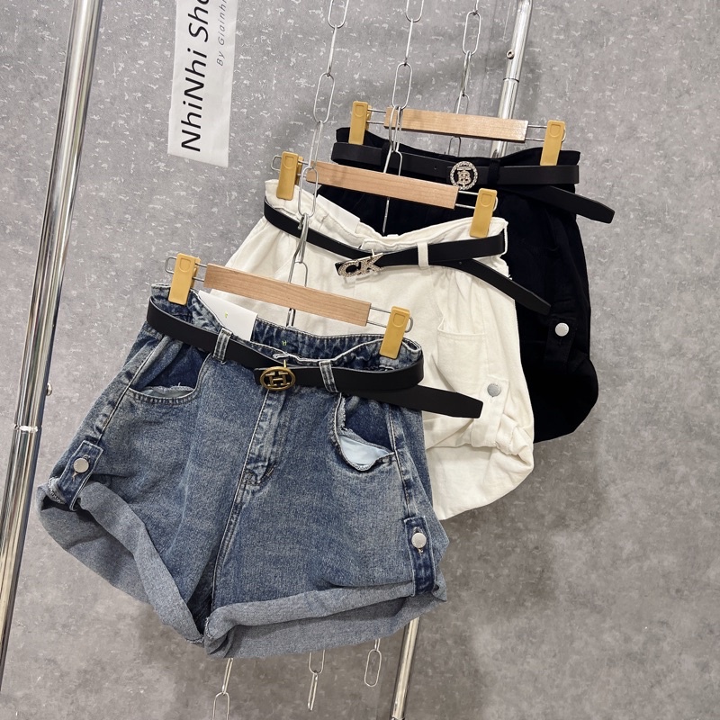 Quần short bò vấn gấu ống rộng, Quần đùi nữ cạp cao gập gấu QS2318 - NhiNhi Shop