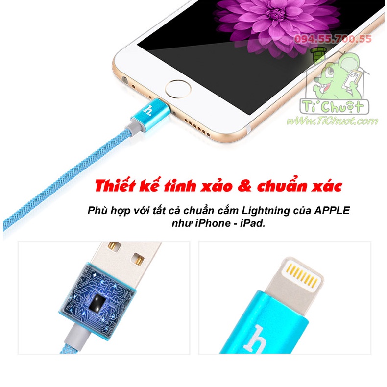 Cáp Ligh.tning HO.CO UPL09 Đầu Nhôm Dây Lưới Carbon Chống Gãy
