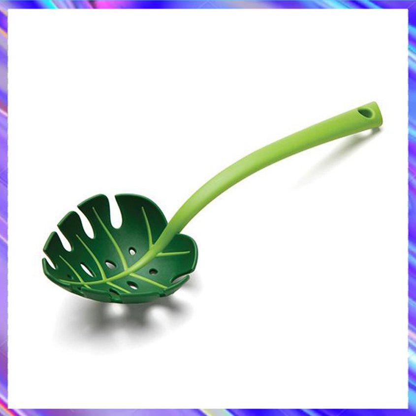 Green Monstera Leaf Colander Long-Handled Spaghetti Slotted Serving Spoon