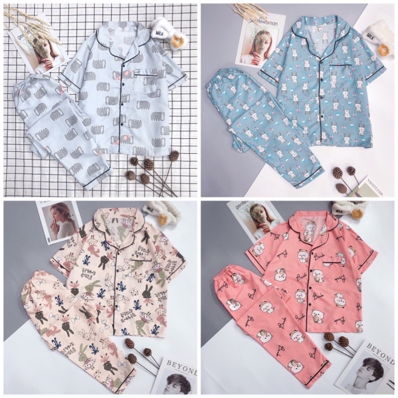 Bộ Pijama tay ngắn quần dài chất kate mềm freesize&lt;60kg