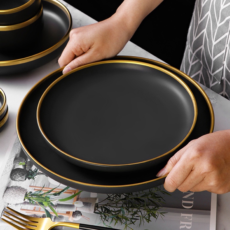 Bộ Chén Đĩa Sứ Màu Đen Nhám Phong Cách Bắc Âu Sang Trọng